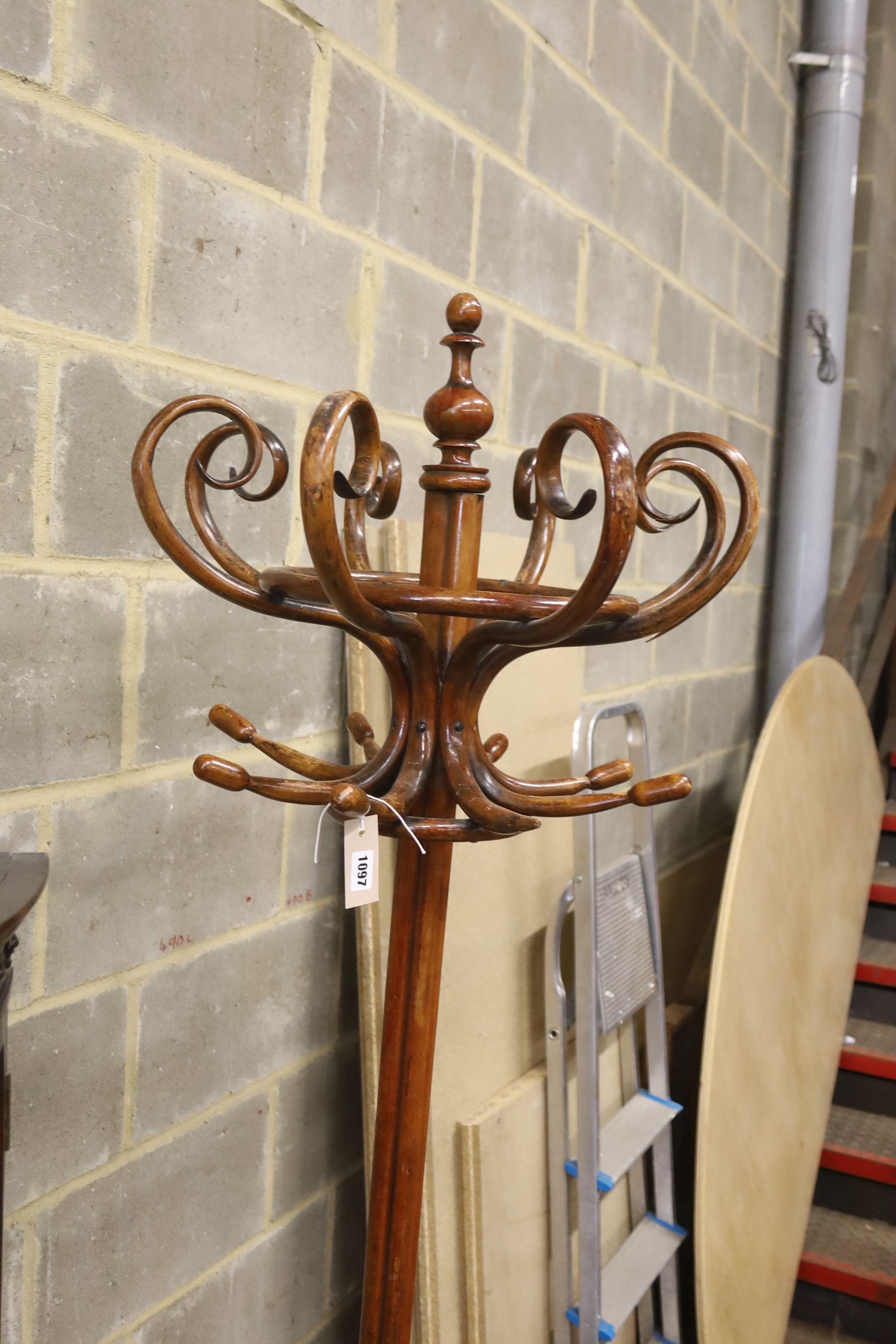 An early 20th century Thonet style bentwood hall stand, height 210cm